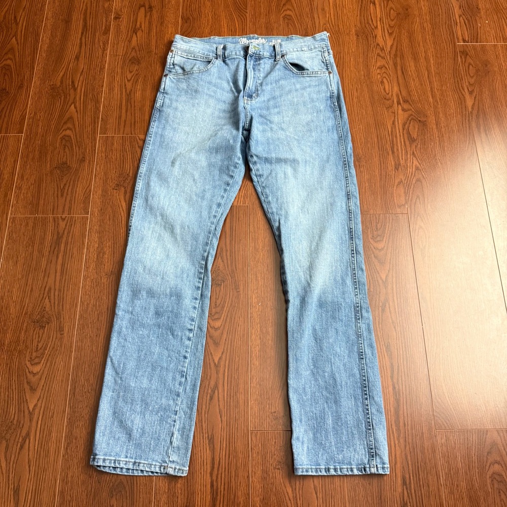 Wrangler Retro Slim Straight Jeans Mens 34x32 Light Wash Denim WLT20LW